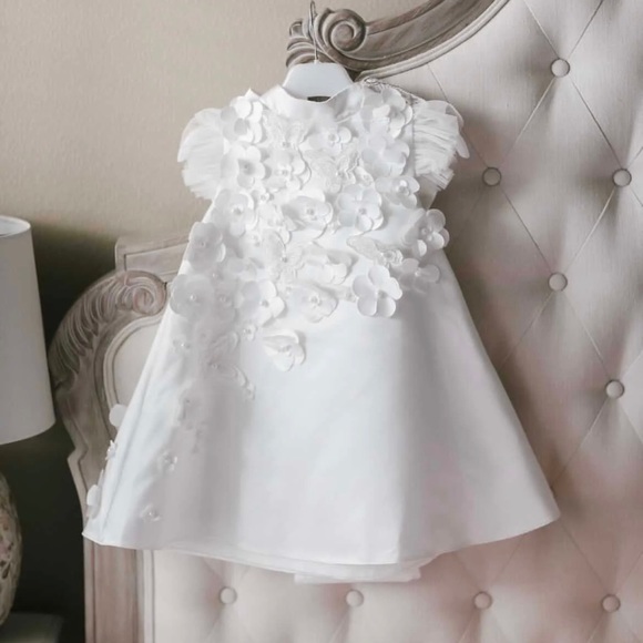 Toddler size 2 party floral white party dress with matching headband worn once !